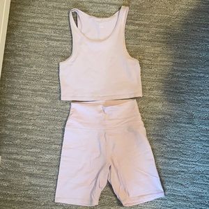 aerie lilac purple biker shorts and tank top